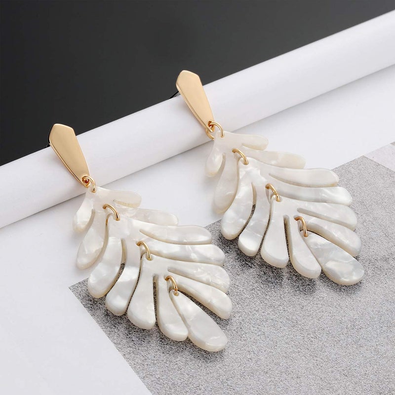 ARATLENCH Acrylic Leaf Earrings â€“ Long Statement Leaf Charm Earring Tortoise Resin Palm Leaves Summer Tropical Fashion Jewelry for Women - Image 3